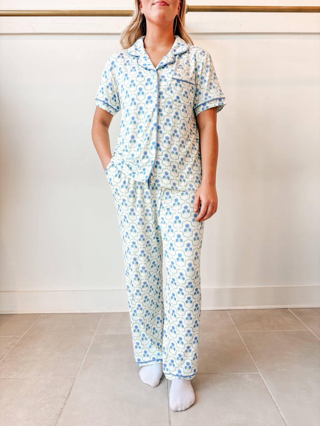 Sweetbriar Lattice-Blue Charlotte Pant Set