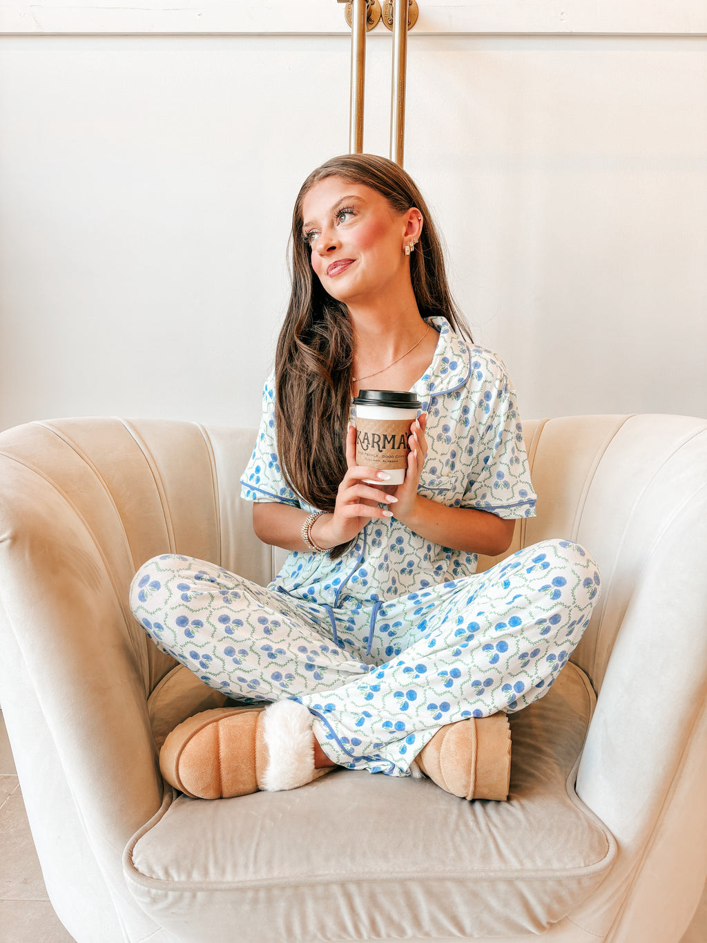 Sweetbriar Lattice-Blue Charlotte Pant Set