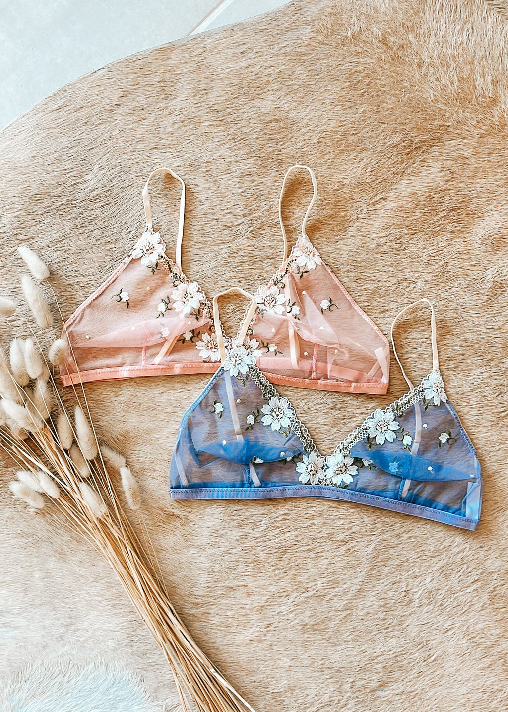 Daisy Embroidered Mesh Bralette