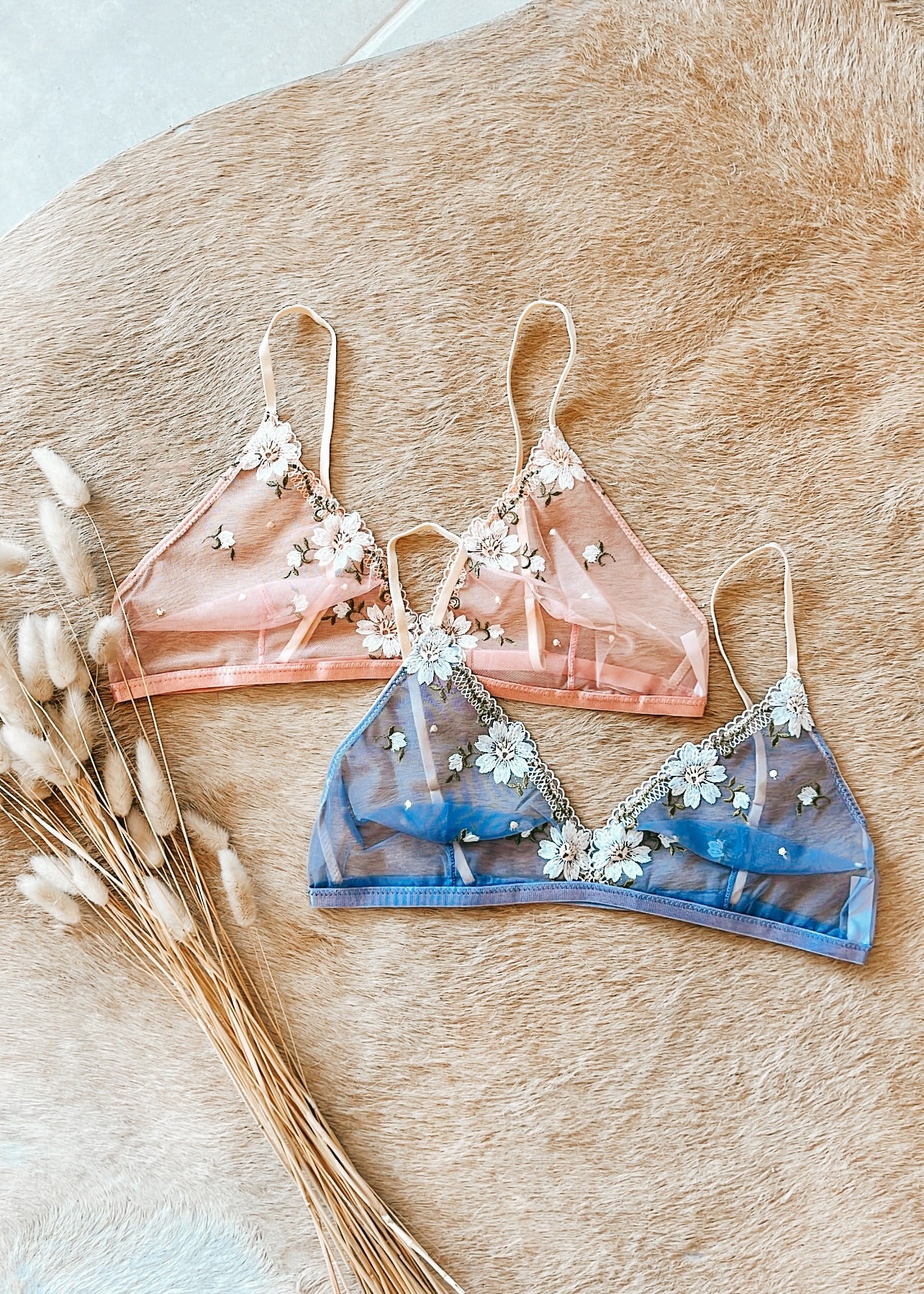Daisy Embroidered Mesh Bralette