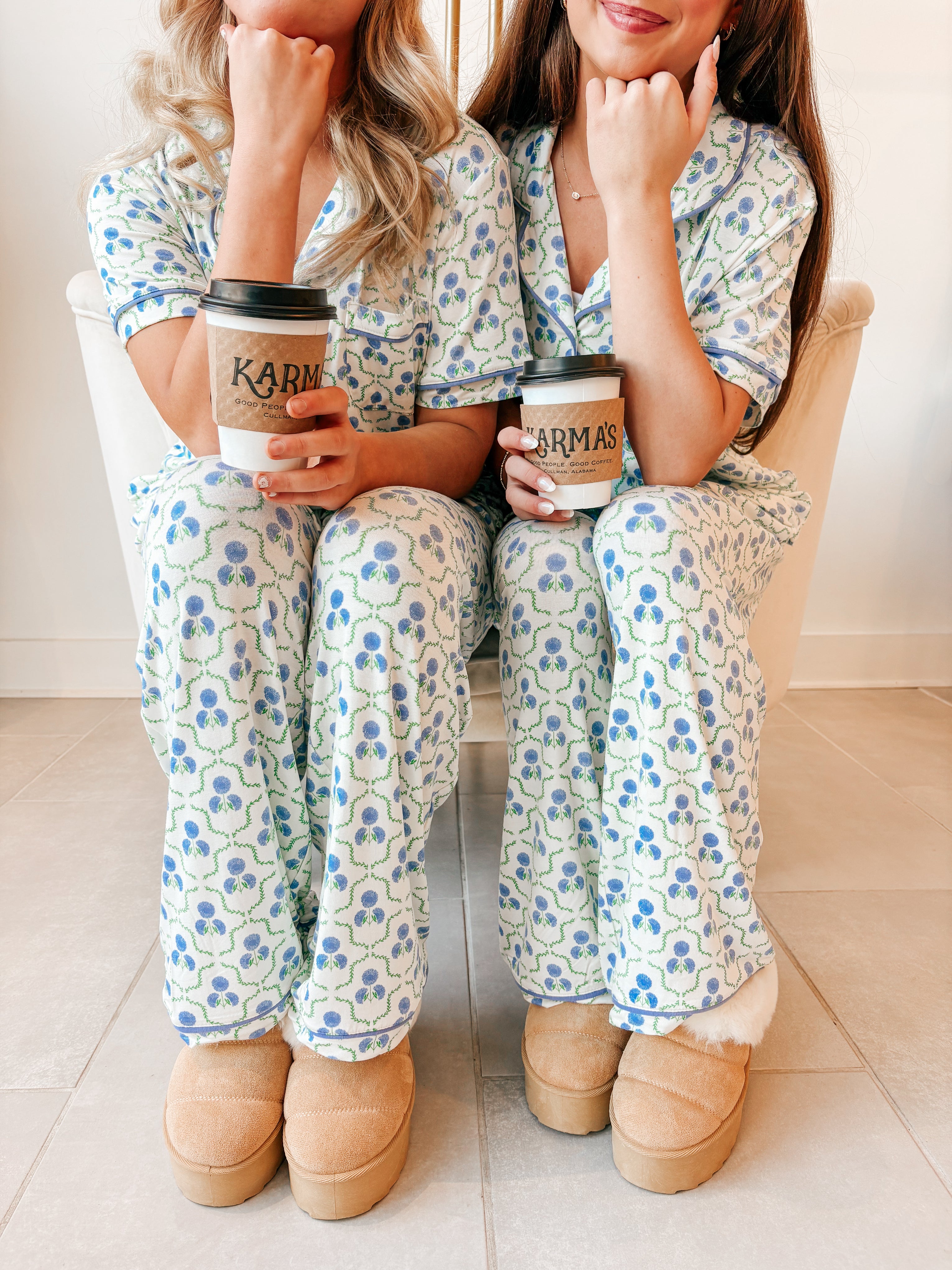 Sweetbriar Lattice-Blue Charlotte Pant Set