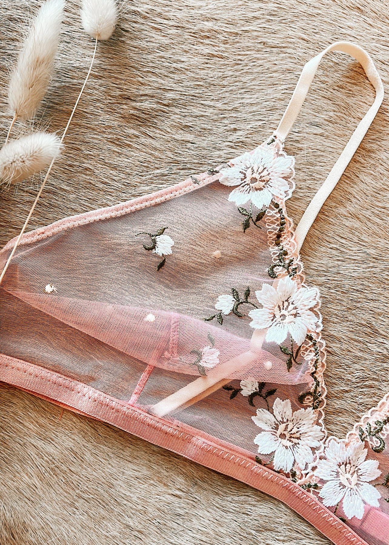 Daisy Embroidered Mesh Bralette