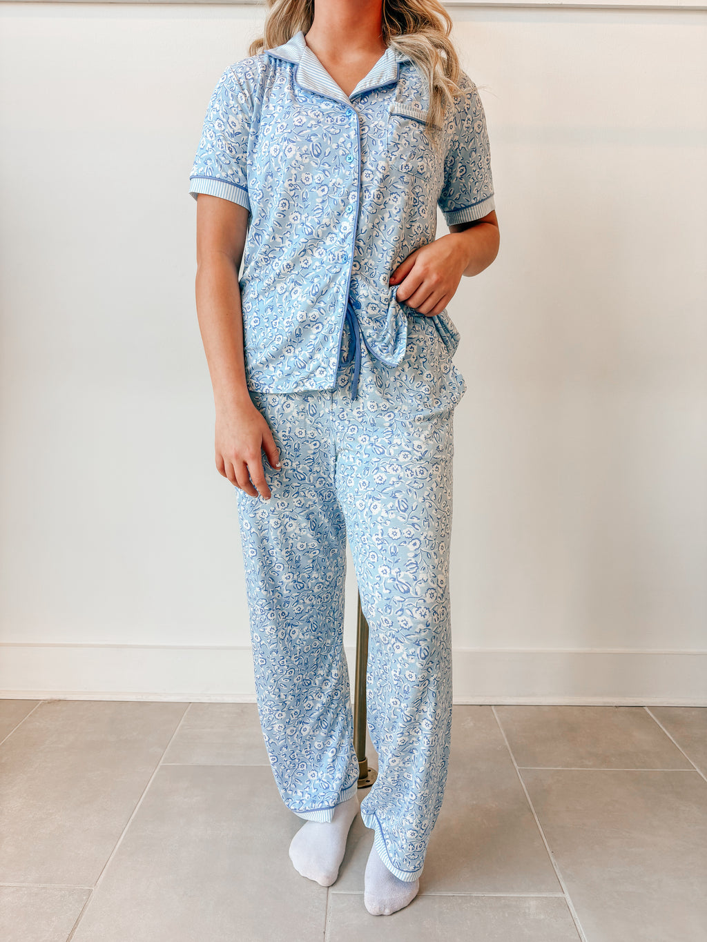 Charlotte Pant Set Meadow Line Blue Stripe
