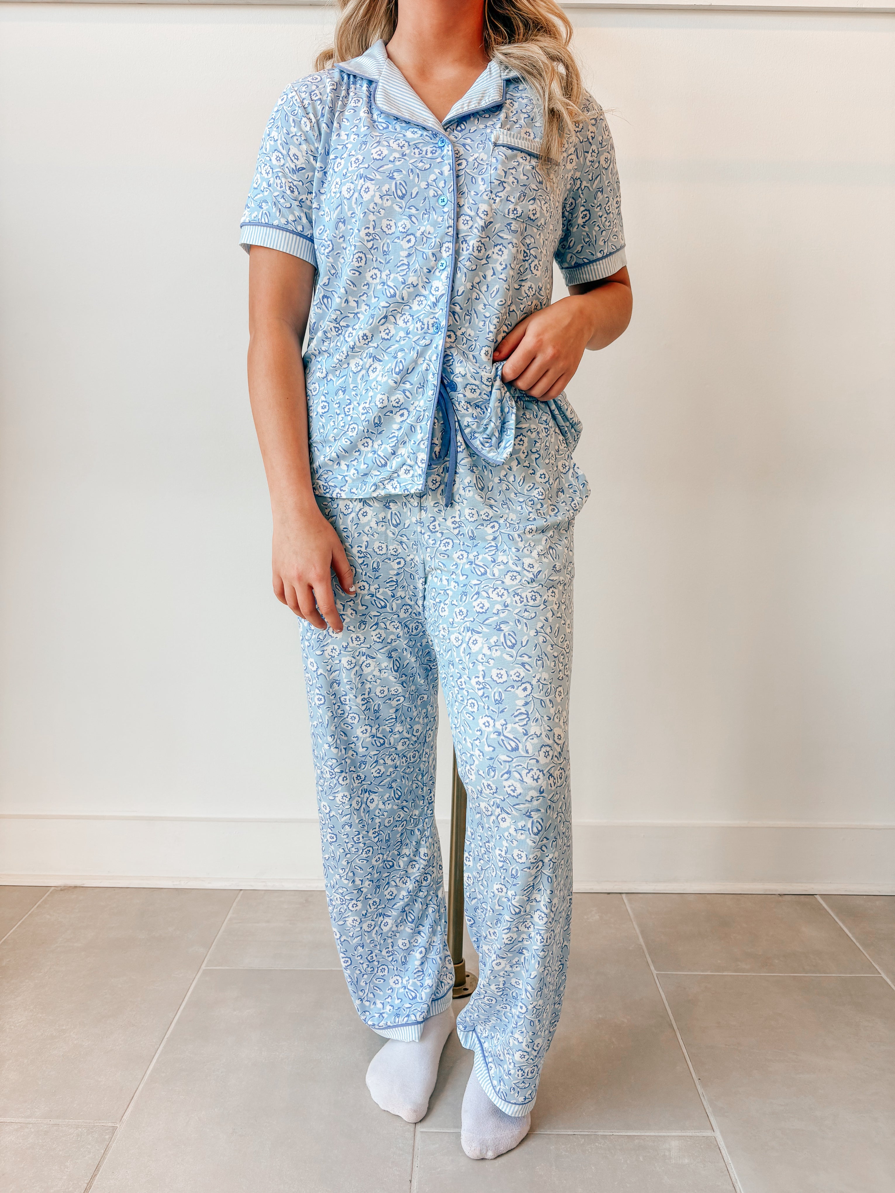 Charlotte Pant Set Meadow Line Blue Stripe