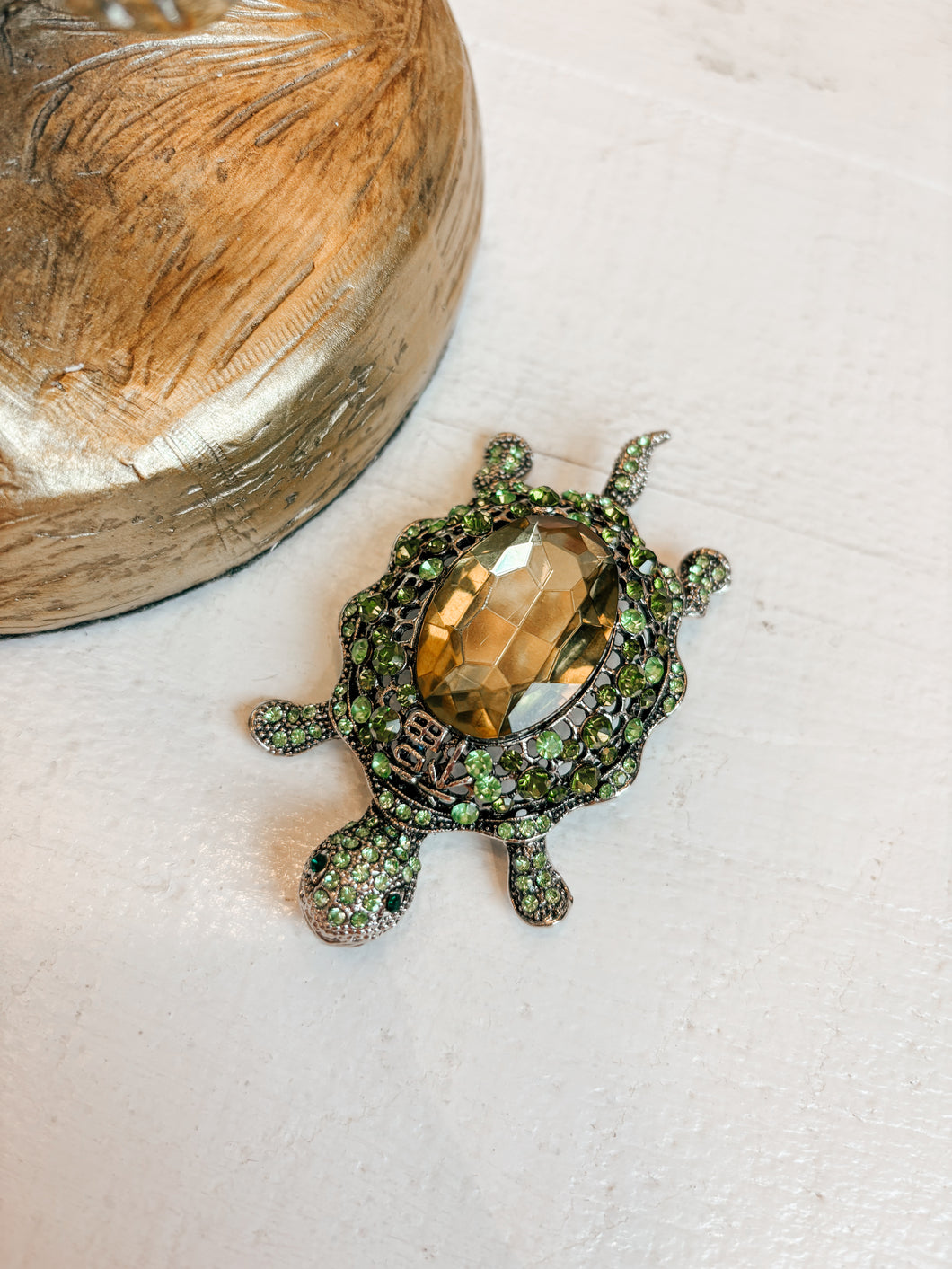 Sea Turtle Gemstone Brooch