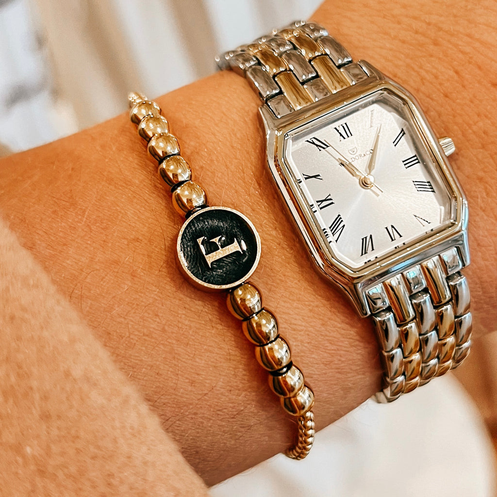 Gold Beaded Initial Bracelet