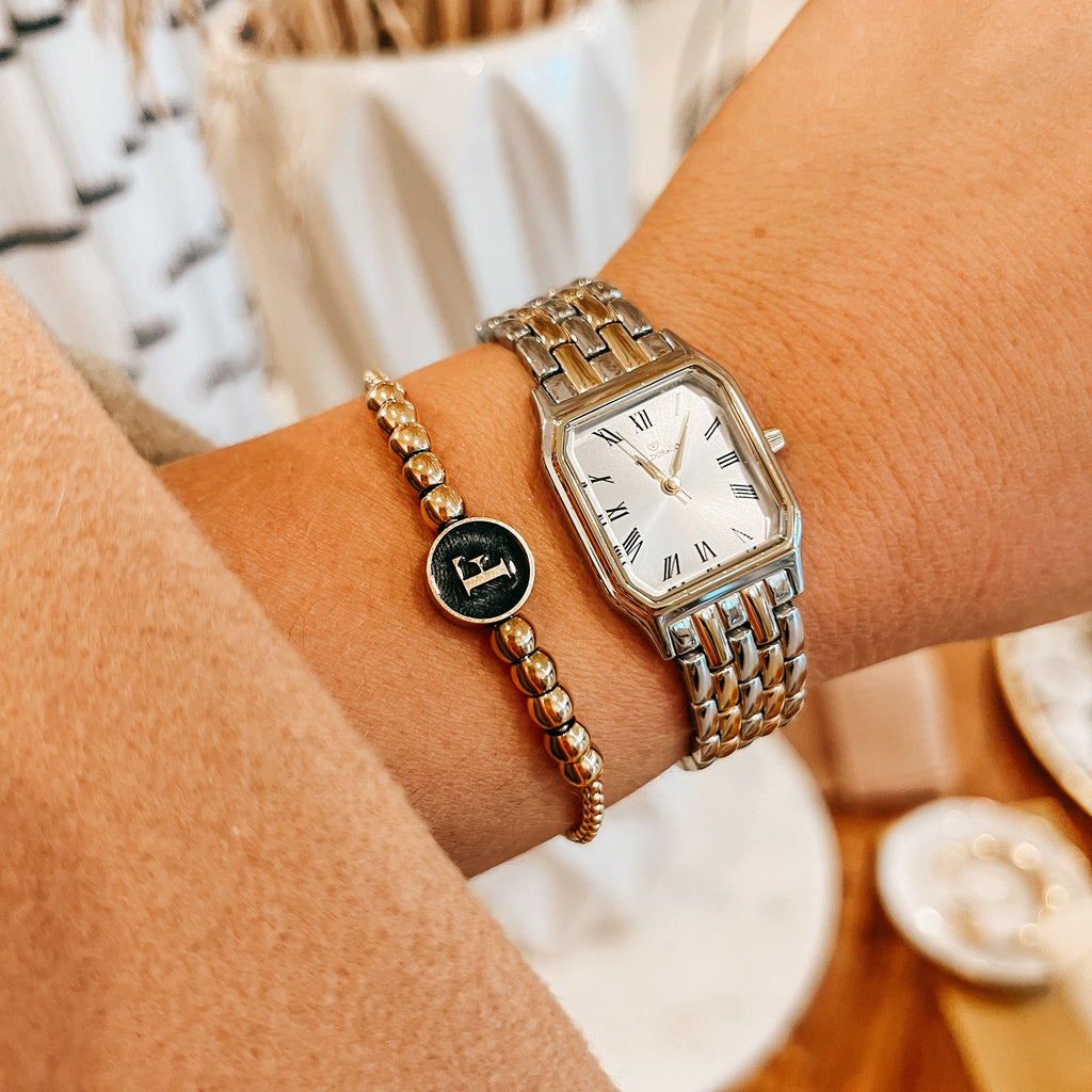 Gold Beaded Initial Bracelet
