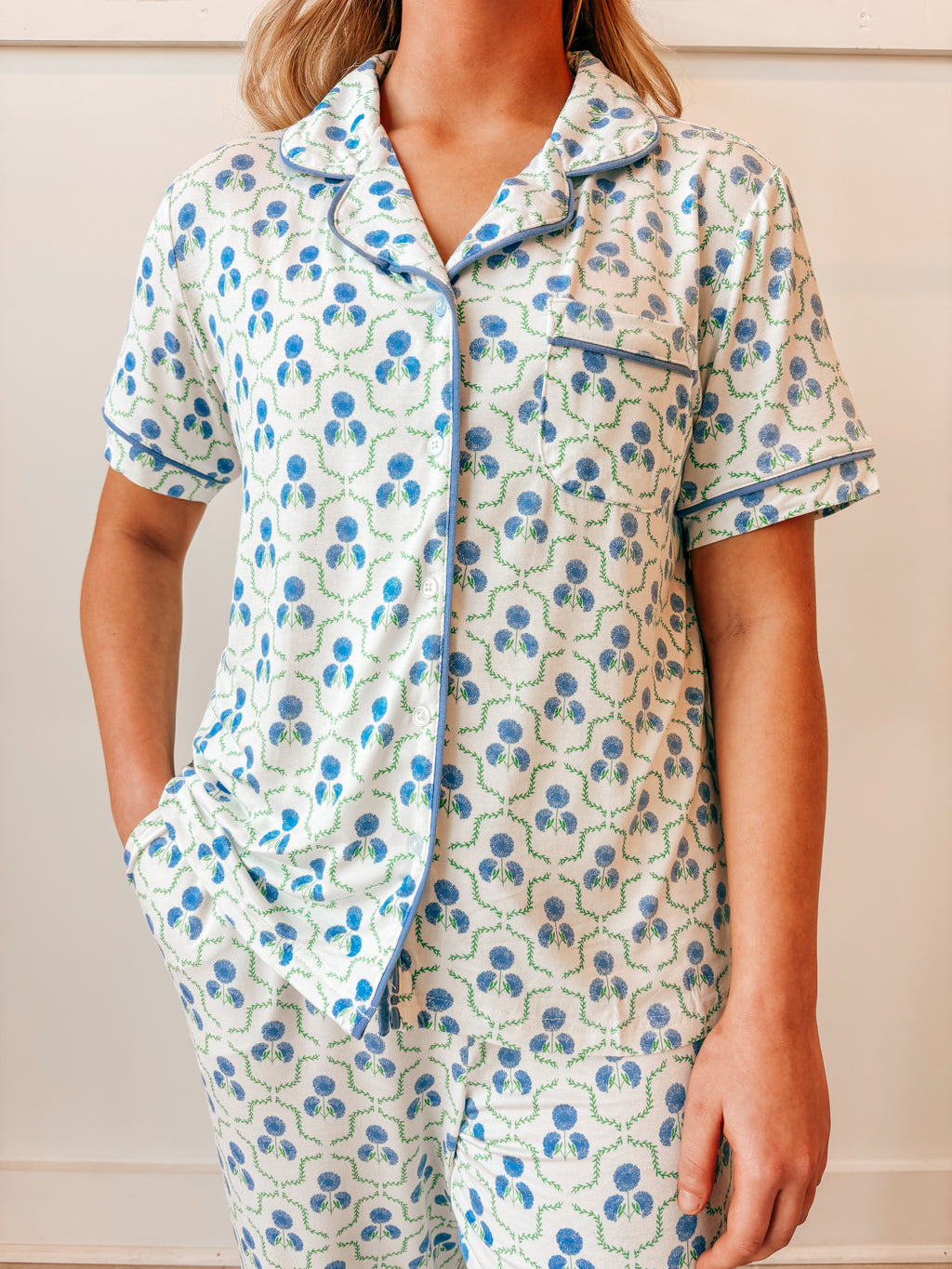 Sweetbriar Lattice-Blue Charlotte Pant Set